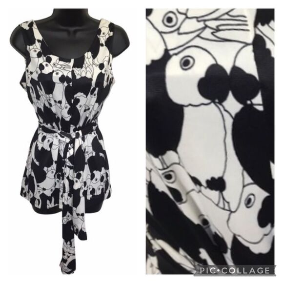 Vintage Parrot Print Slinky Belted Tank Top Sz S - Picture 1 of 12